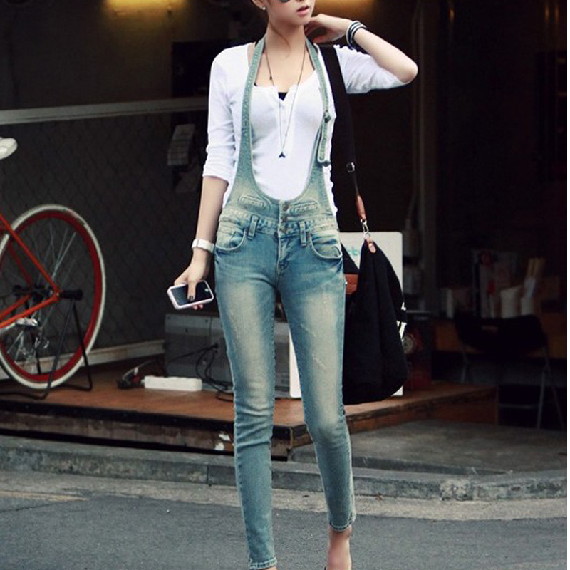 Women's 2012 slim suspenders denim trousers spaghetti strap skinny pants overalls