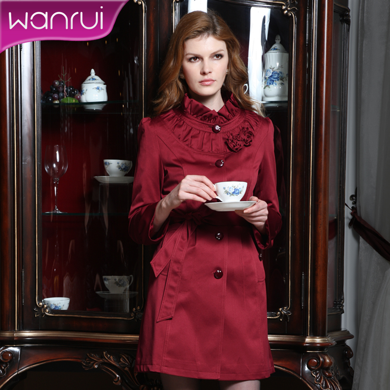 Women's 2012 spring and autumn fashion pleated stand collar single breasted slim long design trench female outerwear 13