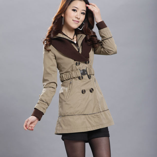 Women's 2012 spring and autumn women's autumn and winter double breasted hooded medium-long female slim trench outerwear