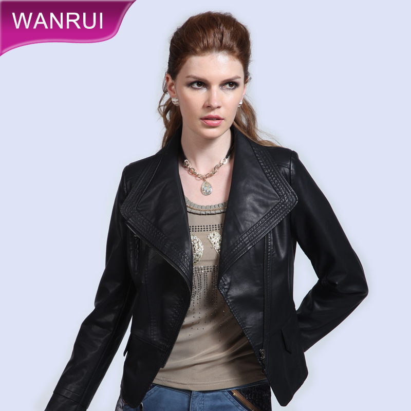 Women's 2012 spring fashion slim PU clothing large lapel zipper water washed leather clothing wr-170