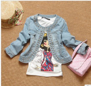 Women's 2012 spring street mix match plus size sweet elegant o-neck paillette denim short jacket denim coat