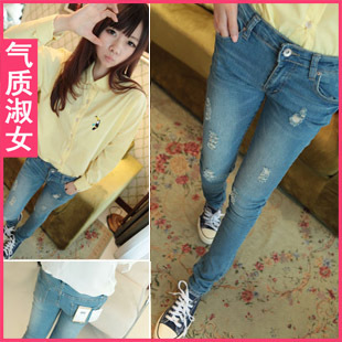 Women's 2012 winter new arrival distrressed jeans female skinny pants pencil pants trousers k638 pants