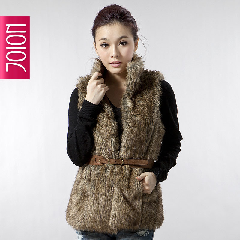 Women's 2012 winter thermal stand collar faux leather vest outerwear 1207