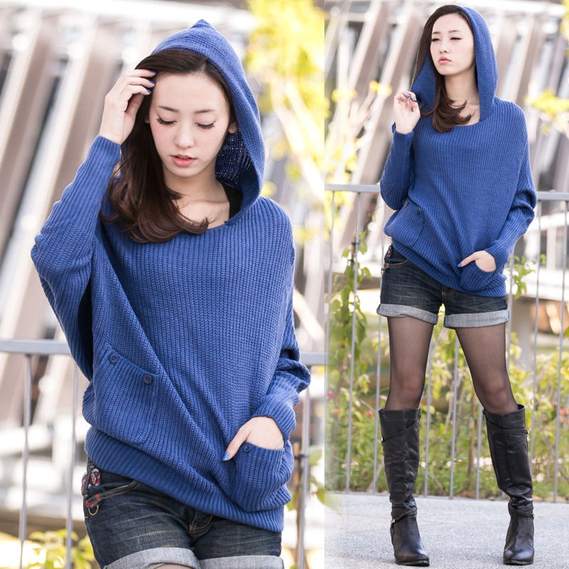 Women's 2012 winter with a hood loose sweater bat