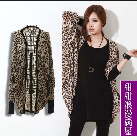 Women's 2013 0106 autumn and winter sexy leopard print bordered wide-sleeved medium-long thin trench outerwear