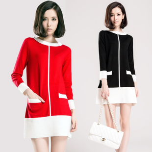 Women's 2013 autumn fashion elegant wool one-piece dress basic knitted sweater dress