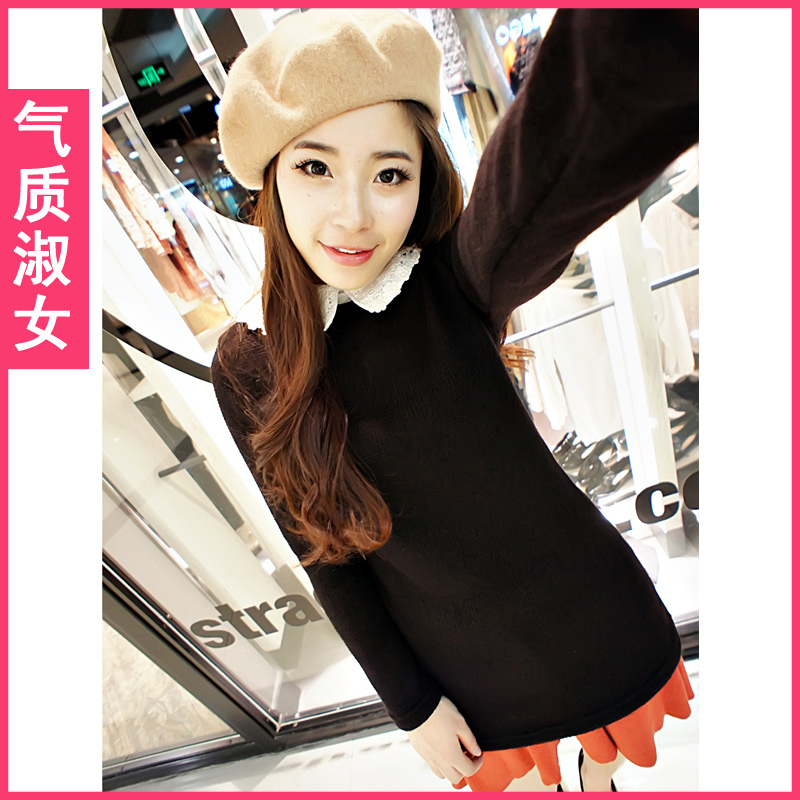 Women's 2013 spring color block lace peter pan collar long-sleeve slim sweater h873