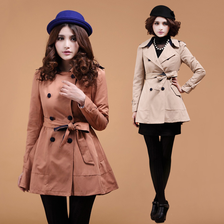 Women's 2013 spring double breasted lacing slim medium-long women's trench spring and autumn outerwear