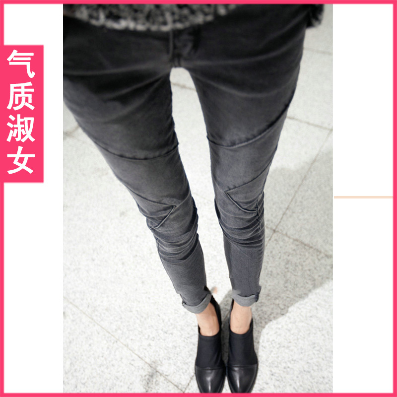 Women's 2013 spring grey colorant match slim denim trousers pencil pants k050 winter