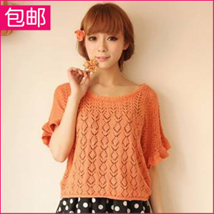 Women's 2013 spring horn laciness short-sleeve knitted crochet empty thread thin loose sweater outerwear