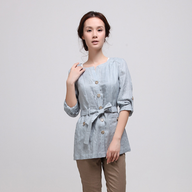 Women's 2013 spring linen top shirt outerwear female long-sleeve o-neck collarless