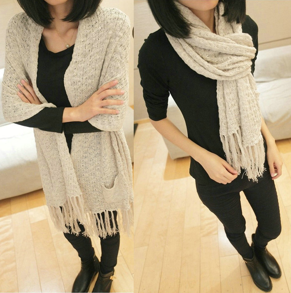 Women's 2013 spring magicaf tassel scarf sweater cape sweater cardigan female