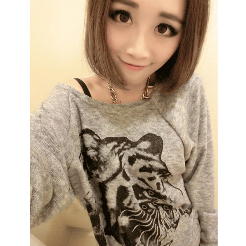 Women's 2013 spring new arrival tiger print batwing sleeve loose basic sweater