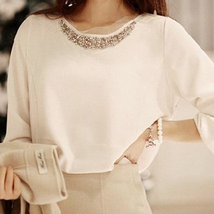 Women's 2013 spring shirt pearl slim chiffon shirt autumn and winter casual basic shirt