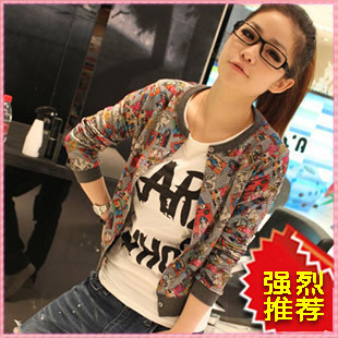 Women's 2013 spring slim cartoons small short jacket black-matrix grey