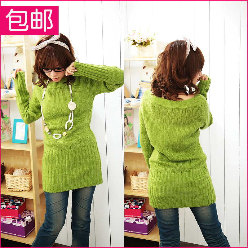 Women's 2013 spring solid color medium-long long-sleeve knitted loose sweater outerwear