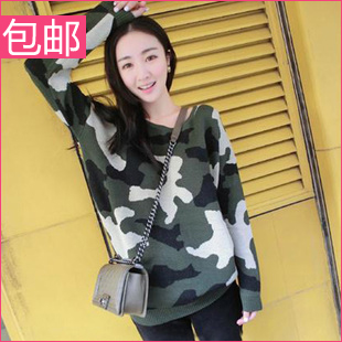 Women's 2013 spring vintage military Camouflage wind thickening o-neck long-sleeve sweater outerwear