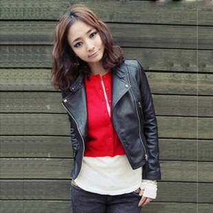 Women's 2013 spring women's short design women's slim leather jacket PU clothing female outerwear