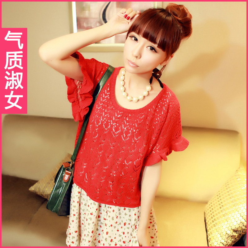 Women's 2013 summer horn short-sleeve knitted crochet empty thread spring thin sweater h673