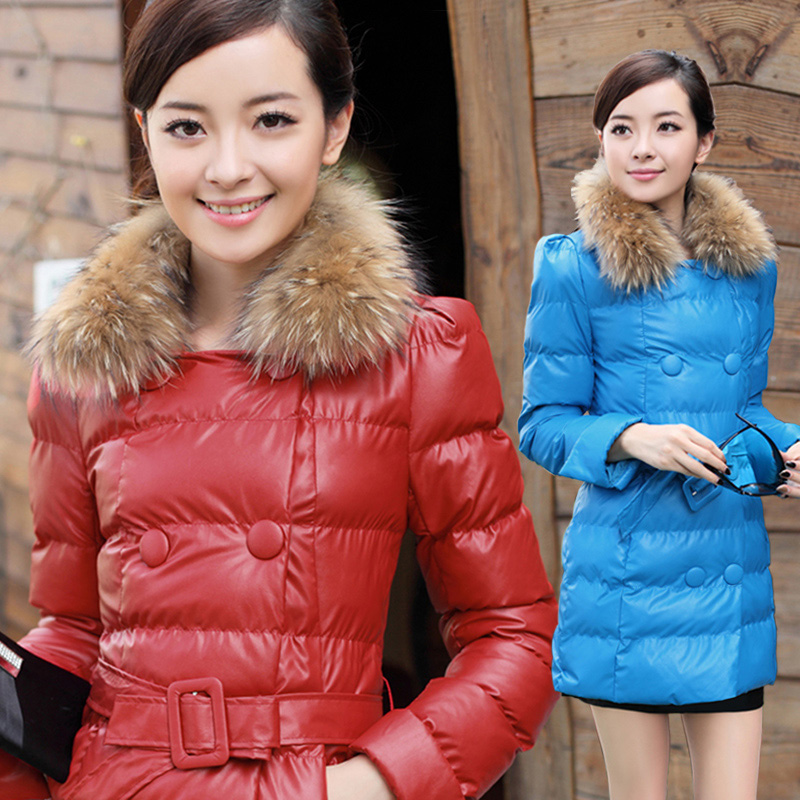 Women's 2013 winter new arrival slim cotton-padded jacket medium-long PU plus size clothing wadded jacket female cotton-padded