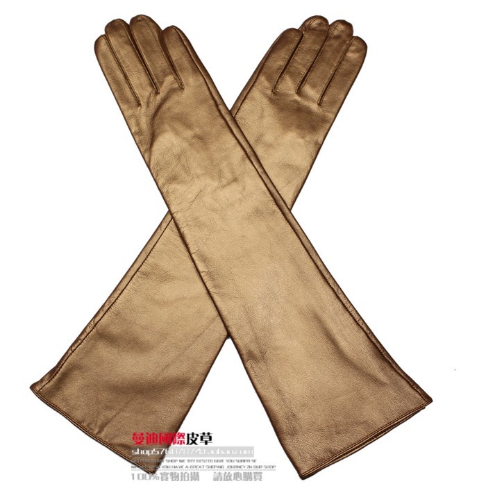 Women's 45cm long design fashion genuine leather gloves women's sheepskin gloves ruslana korshunova fashion