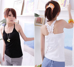 Women's all-match bow crotch vest spaghetti strap 100% cotton knitted basic shirt