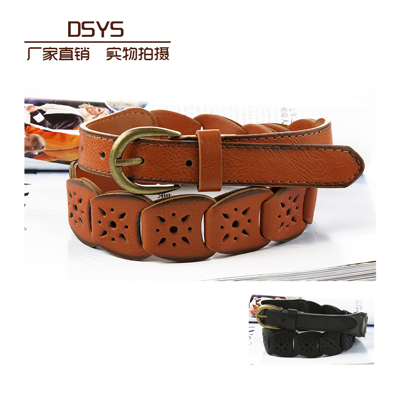 Women's all-match flower cutout tspj knitted faux leather belt strap fashion h0
