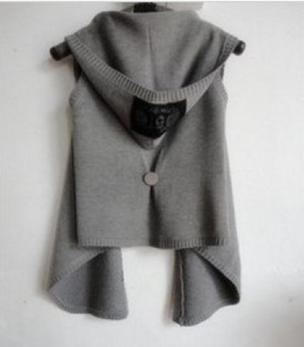 Women's all-match solid color sleeveless vest cape knitted vest outerwear with a hood cardigan