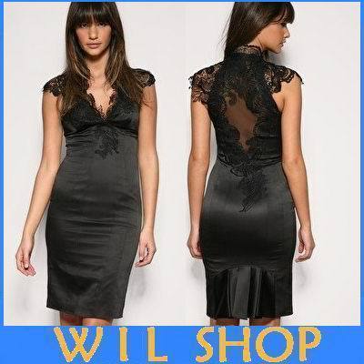 Women's Applique Lace Evening Dress pencil dress beige / black Party Evening Mini Dresses Wholesale KM-1013