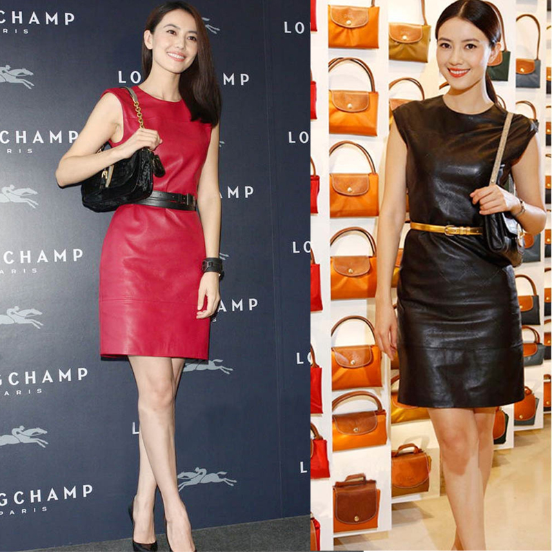 Women's autumn and winter dress red skirt slim leather skirt free shipping
