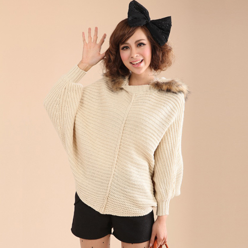 Women's autumn and winter fashion sweater outerwear all-match elegant rabbit fur with a hood batwing type long-sleeve sweater