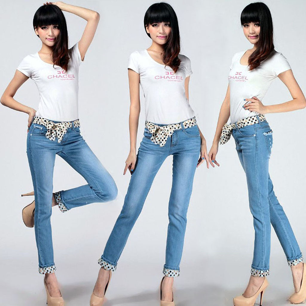 Women's autumn and winter female denim fashionable casual slim hip long trousers roll up hem 626