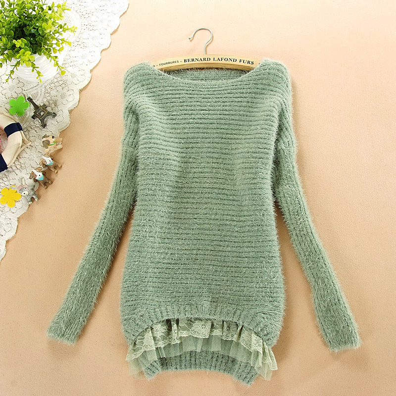 Women's autumn and winter fleece sweater outerwear lace decoration knitted one-piece dress basic shirt long-sleeve sweater