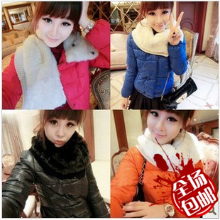 Women's autumn and winter fur collar knitted muffler scarf candy color short design wadded jacket