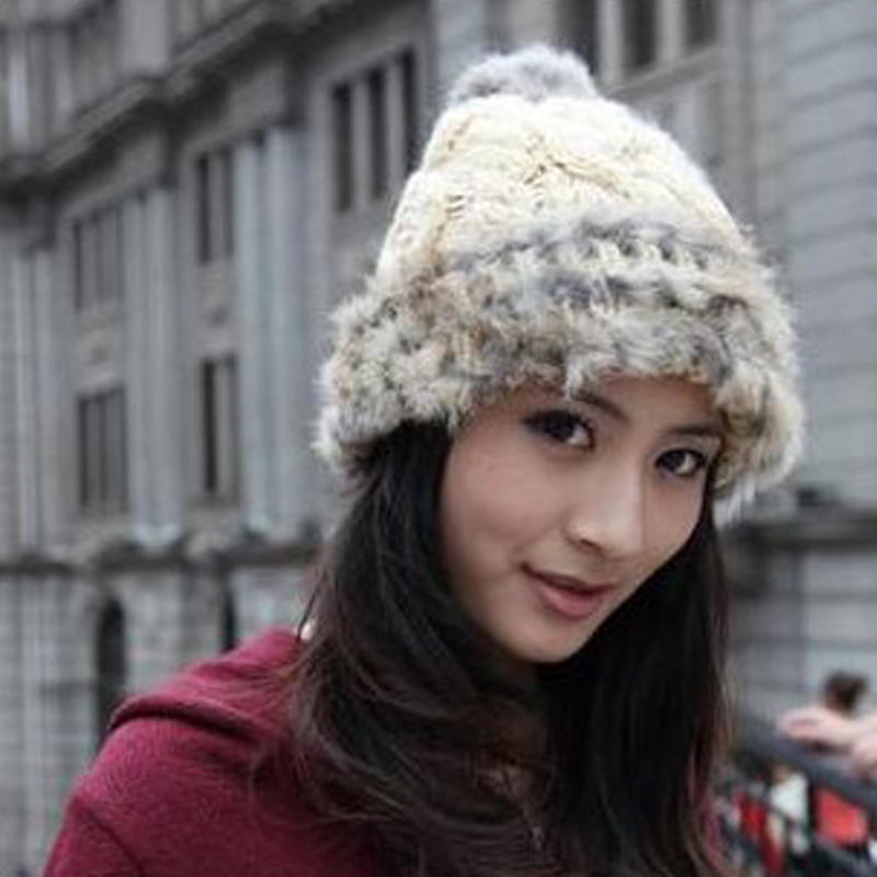 Women's autumn and winter knitted hat rabbit fur hat fashion large sphere knitted hat ear cap thermal protector
