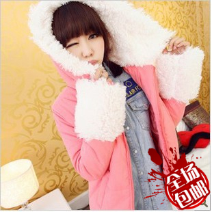 Women's autumn and winter lamb's zipper hooded thickening short design wadded jacket overcoat outerwear