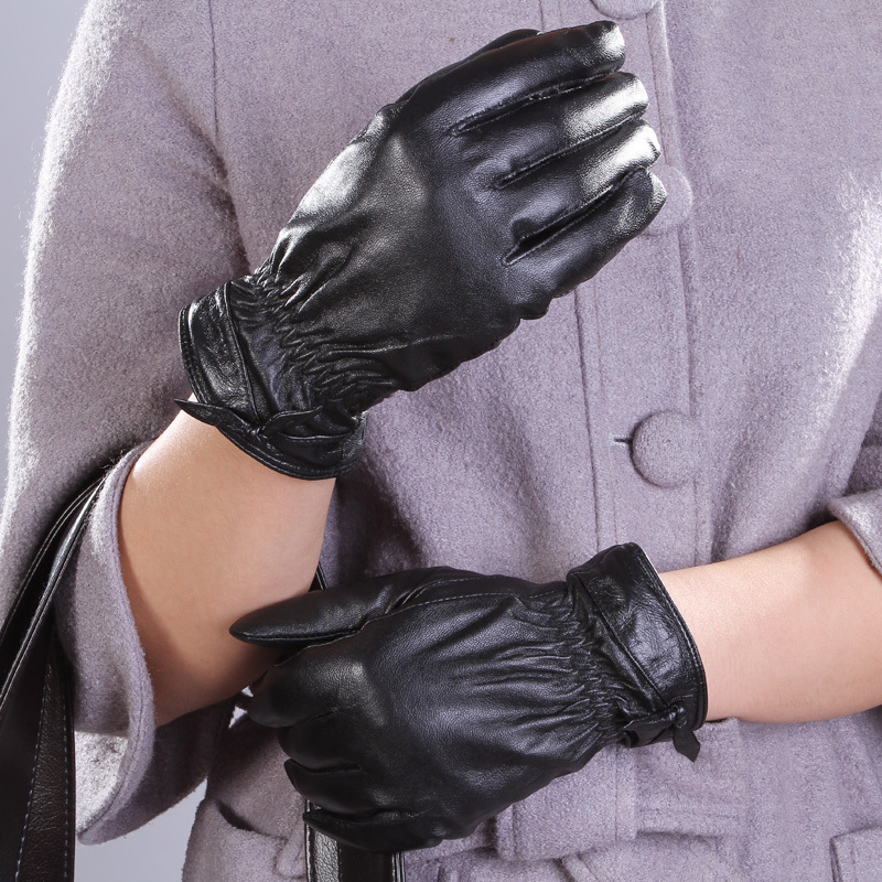Women's autumn and winter lengthen sheepskin leather Gloves winter double bow thermal genuine leather Gloves