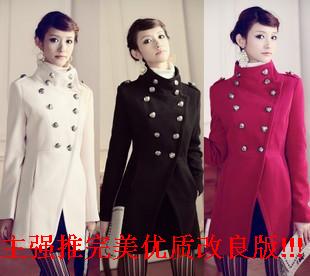 Women's autumn and winter military trench stand collar double breasted woolen overcoat thickening woolen outerwear