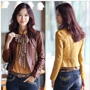 women's autumn and winter short design long-sleeve water washed leather slim elegant gentlewomen top leather clothing