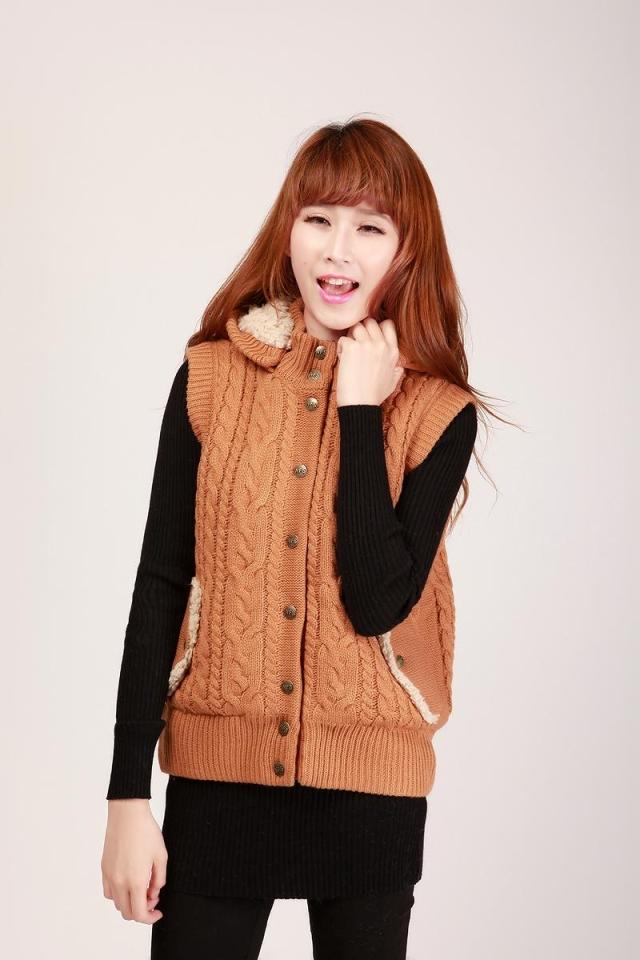 Women's autumn and winter thermal sleeveless sweater hat cardigan vest outerwear
