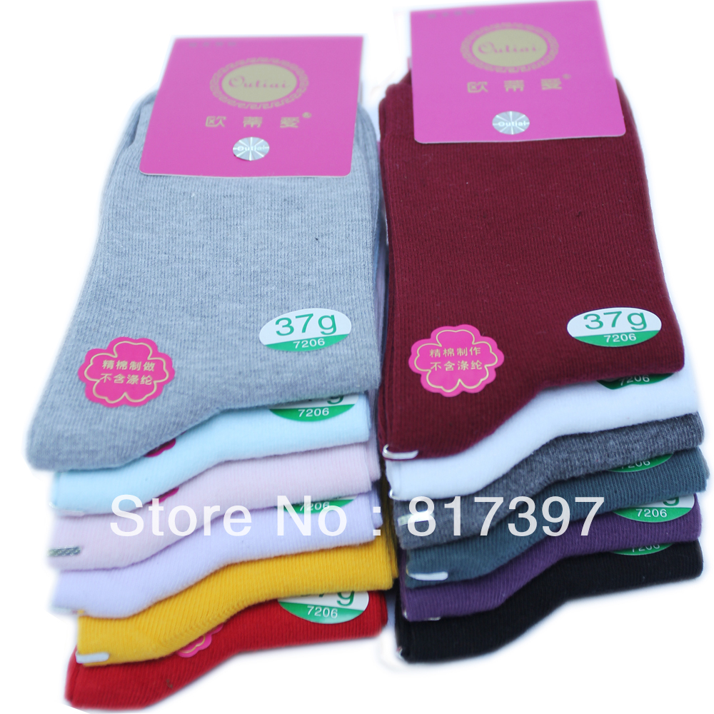Women's autumn and winter thick thermal socks 100% cotton sweat absorbing anti-odor solid color 100% cotton socks 7206