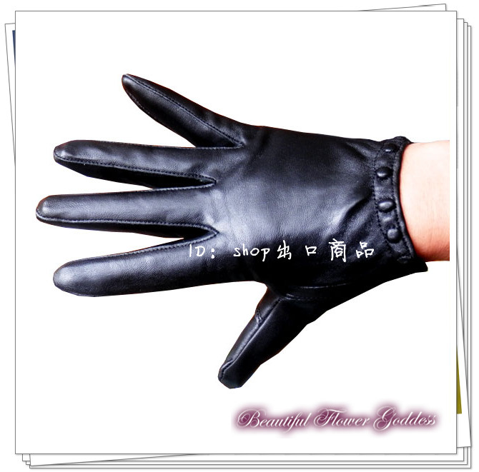 Women's autumn and winter thin short design gloves push-up fashion sheepskin genuine leather