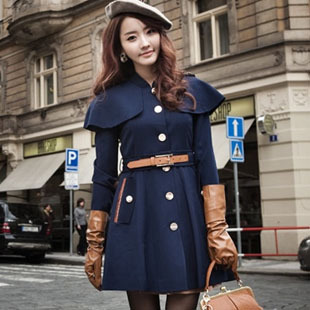 Women's autumn and winter woolen outerwear british style slim woolen trench cape woolen overcoat female