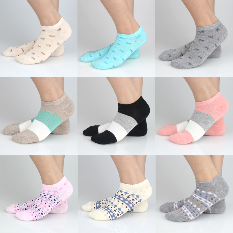 Women's autumn candy color jacquard 100% cotton short socks sock slippers 10pairs/lot,free shipping