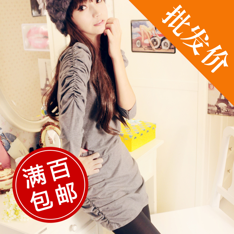 Women's autumn guangzhou clothes puff sleeve one-piece dress patchwork leather small long-sleeve dress skirt