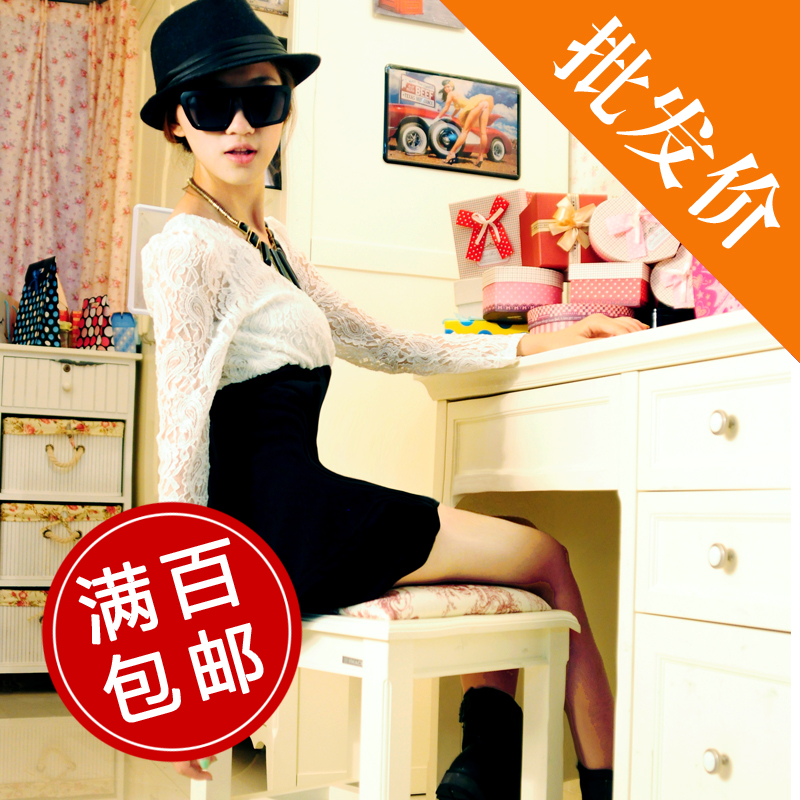 Women's autumn lace patchwork leather small long-sleeve dress skirt
