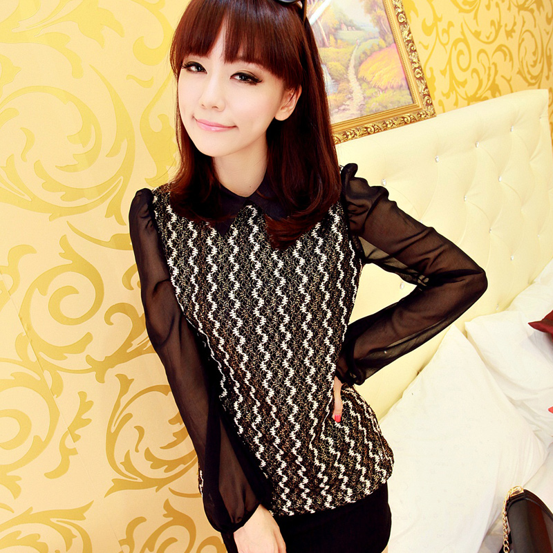 Women's autumn new arrival 2012 sweet peter pan collar long-sleeve chiffon slim lace shirt a323 autumn and winter