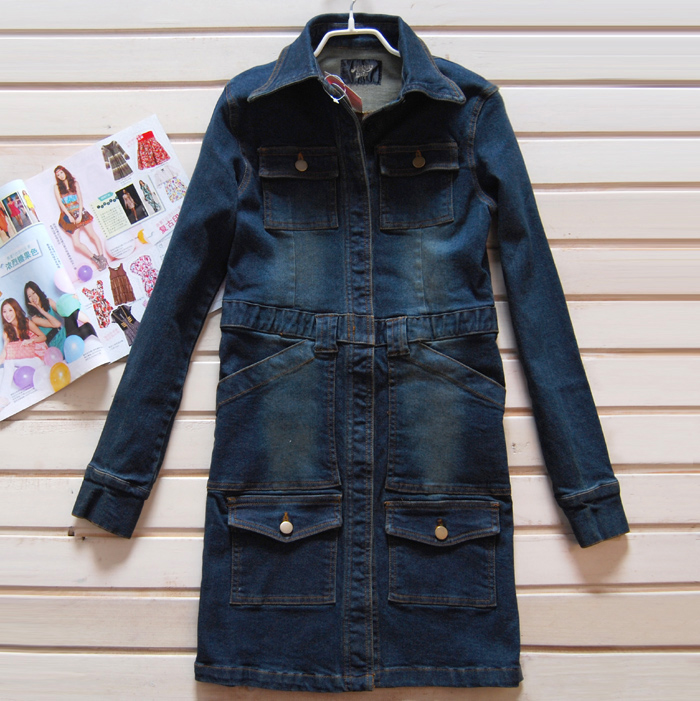Women's autumn new arrival exquisite quality denim slim waist trench outerwear Small