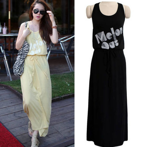 Women's basic one-piece dress summer 100% cotton elegant bohemia full dress tank dress
