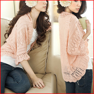 Women's batwing sleeve cutout cardigan sweater knitted small cape Ladies hollow out shawl thin outerwear